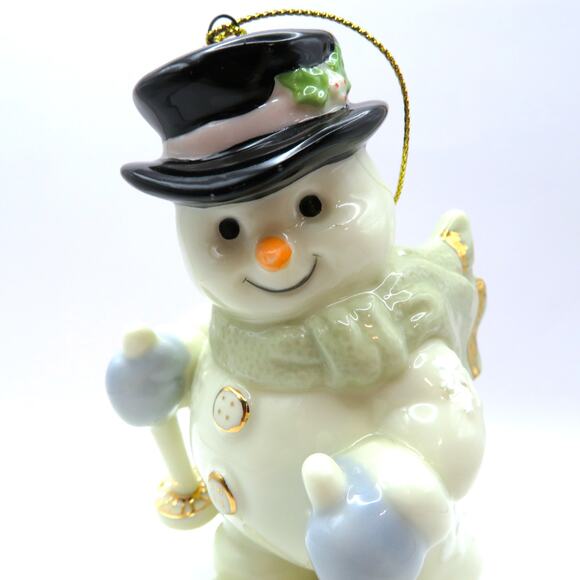 Porcelain Snowman Skier Ornament with Skis and Poles Christmas Figurine 4.75" - Picture 2 of 10